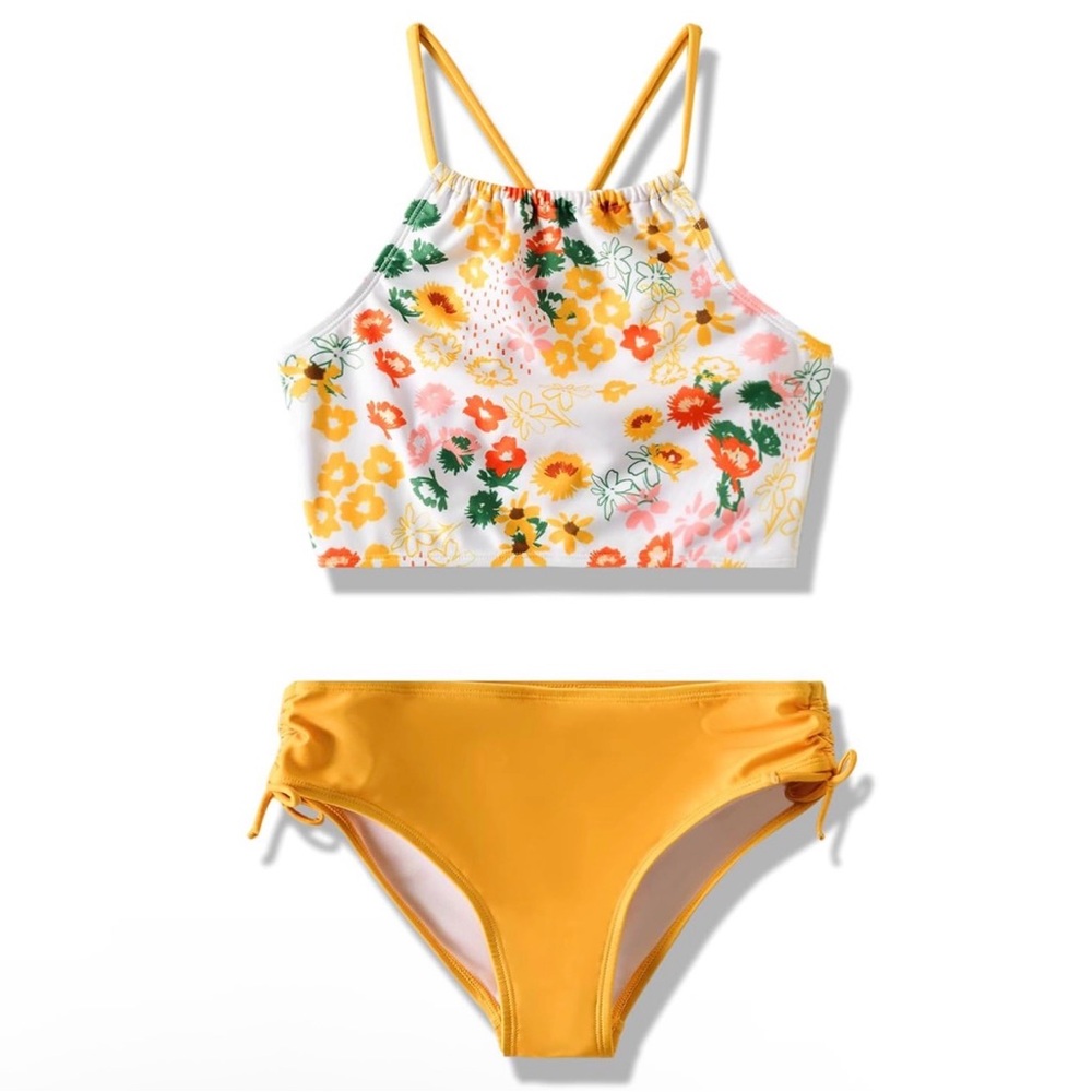Angel Floral Yellow Kids Bikini Set